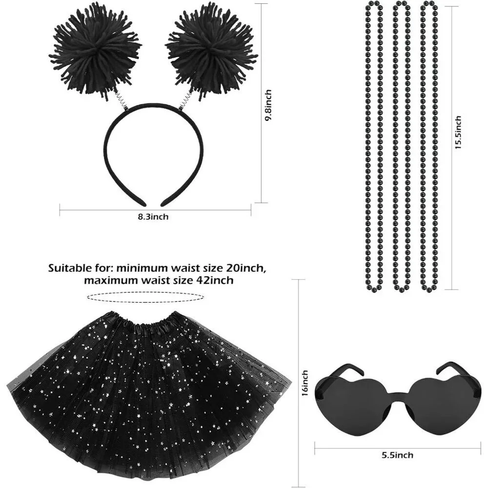 Women Girls Tutu Costume Accessories Set With Headband Sunglasses Party